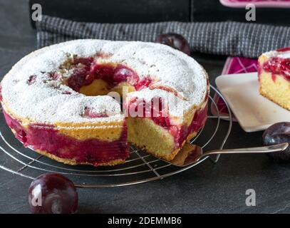German bundt cake with plum compote Stock Photo