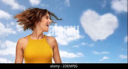 happy young woman shaking head Stock Photo