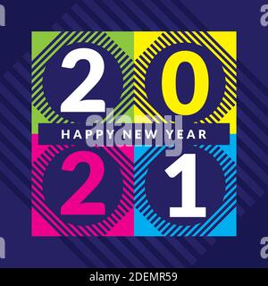Retro concept of 2021 Happy New Year posters. Design template for celebration and season decoration. Minimalistic trendy backgrounds for branding Stock Vector