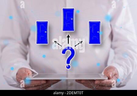 Choice concept above a tablet held by a man in background Stock Photo