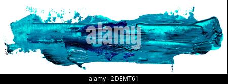 Hand drawn isolated oil paintbrush long rectangular stripe template with deep dirty turquoise color esp 10 vector illustration for your text atop. Stock Vector