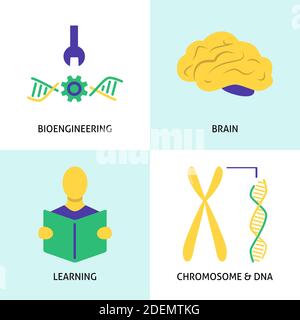 Biohacking icons set in flat style. DIY biology concept symbols collection. Vector illustration. Stock Vector