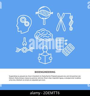 Bioengineering concept banner with icons in line style. DIY biology theme poster with place for text. Vector illustration. Stock Vector