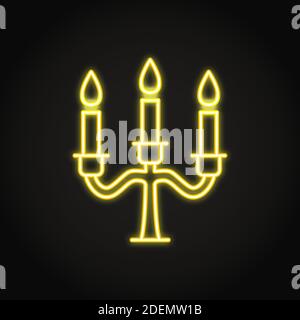 Candelabrum icon in neon line style. Chandelier with burning candle sticks symbol. Home interior decor. Vector illustration. Stock Vector