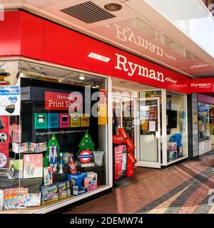 London UK, December 01 2020, Ryman High Street Stationers And Office Supplies Retail Outlet Sign and Logo With No People Stock Photo