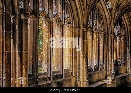 Interior view of Lacock Abbey cloister, a medieval landmark, Chippenham ...