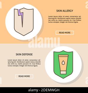 Skin allergy and defense concept flyer templates in line style with place for text. Medical illustrations for banner or poster. Vector image. Stock Vector