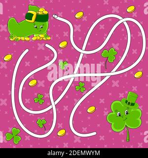Maze. Game for kids. Labyrinth conundrum. Education developing worksheet. Puzzle for children. Activity page. Cartoon character. Color vector illustra Stock Vector
