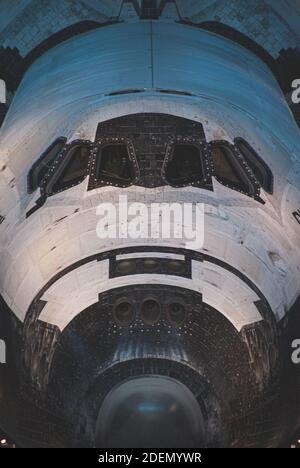 CHANTILLY, UNITED STATES - May 19, 2012: A close up front view of the USS Discovery docked at the Dulles Air and Space Museum in Chantilly, Virginia Stock Photo