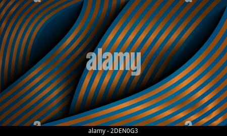 3d modern abstract vector wave design. gold texture lines and dark blue background Stock Vector