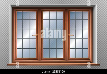 3d realistic vector icon illustration of wooden framed window. Isolated. Stock Vector