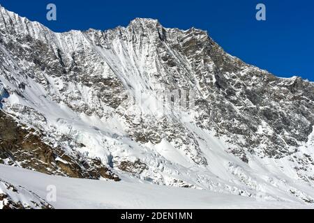 The snow-covered summit Dom in the Mischabel group, Saas-Fee, Valais, Switzerland Stock Photo