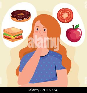 woman thinking about fast food vector design Stock Vector