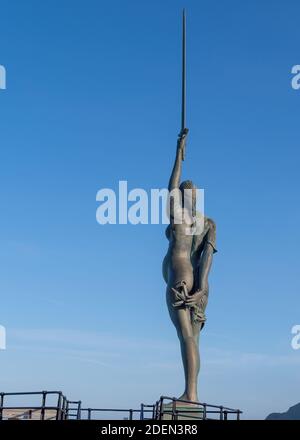 ILFRACOMBE, DEVON, UK - NOVEMBER 29 2020 : View of Damien Hirst's Verity at Ilfracombe harbour in Devon, England. Stock Photo