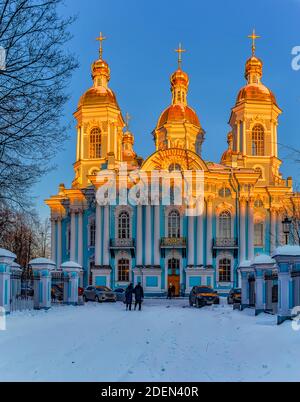 Walk on a sunny winter evening in St. Petersburg. Stock Photo
