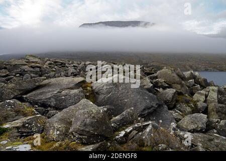 Shown here is boulder field near Lake Ogwen in Snowdonia opposite the Carneddau mountain range. Stock Photo