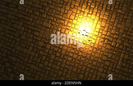Metal background, texture, yellow color, tile, rectangle with a pattern. 3D rendering. 3d image. Stock Photo