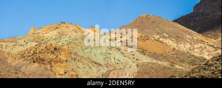 Panoramic image of rock formation, Los Azulejos displaying deep green colours in the Las Canadas del Teide National Park, Tenerife, Canary Islands, Sp Stock Photo