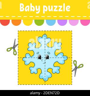 Baby puzzle. Easy level. Flash cards. Cut and play. Christmas theme. Color activity worksheet. Game for children. Cartoon character. Stock Vector