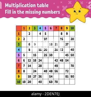 Paste the missing numbers. Learning multiplication table. Handwriting practice. Education developing worksheet. Color activity page. Game for children Stock Vector