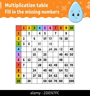 Paste the missing numbers. Learning multiplication table. Handwriting practice. Education developing worksheet. Color activity page. Game for children Stock Vector