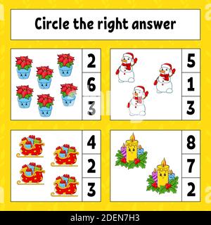 Circle the right answer. Christmas theme. Education developing worksheet. Activity page with pictures. Game for children. Color isolated vector illust Stock Vector