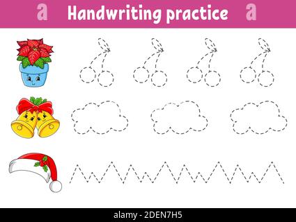 Handwriting pactice. Christmas theme. Education developing worksheet. Activity page. Color game for children. Isolated vector illustration. Cartoon ch Stock Vector