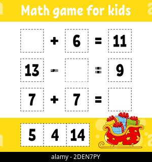 Math game for kids. Christmas theme. Education developing worksheet. Activity page with pictures. Game for children. Color isolated vector illustratio Stock Vector