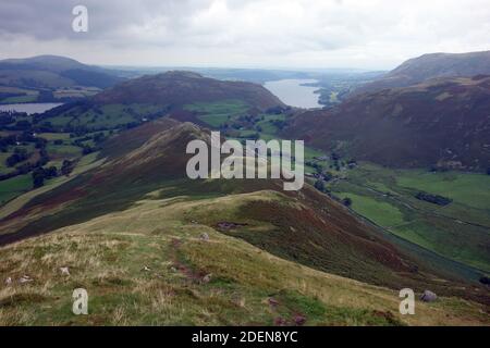 Looking over Winter Crag to the Wainwright 'Hallin Hill' from the Summit Ridge of 'Beda Fell' in the Lake District National Park, Cumbria, England,UK. Stock Photo