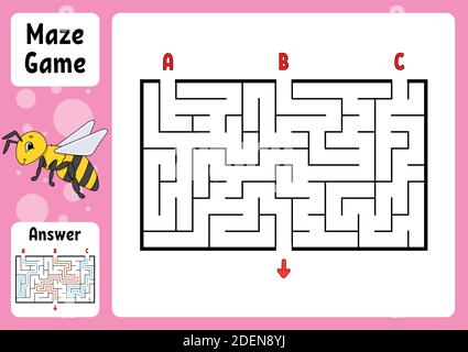 Rectangle maze. Game for kids. Three entrances, one exit. Puzzle for children. Labyrinth conundrum. Color vector illustration. Find the right path. Wi Stock Vector