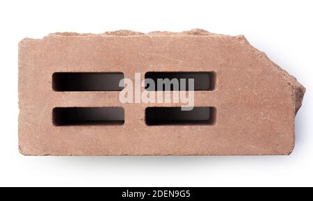 Brick outer textured isolated on white background. Hollow red brick. Stock Photo