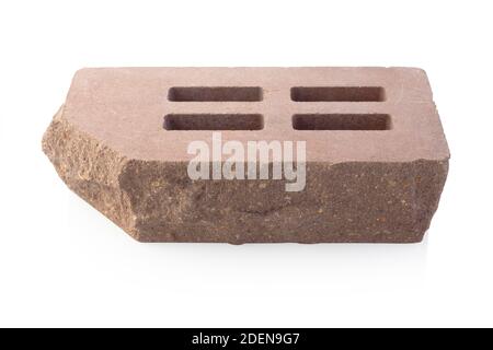 Brick outer textured isolated on white background. Hollow red brick. Stock Photo