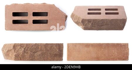 Brick outer textured isolated on white background. Hollow red brick. Stock Photo