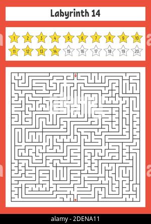 Square maze. Game for kids. Puzzle for children. Labyrinth conundrum. Color vector illustration. Find the right path. The development of logical and s Stock Vector