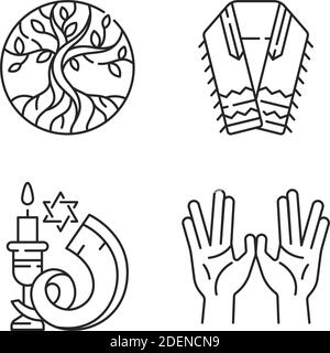 Judaism signs linear icons set Stock Vector