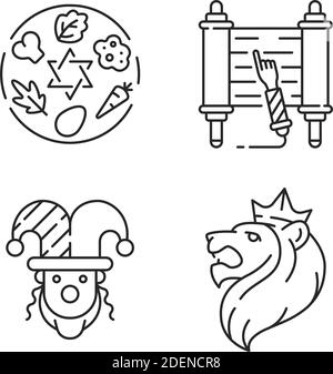 Jewish religious symbols linear icons set Stock Vector