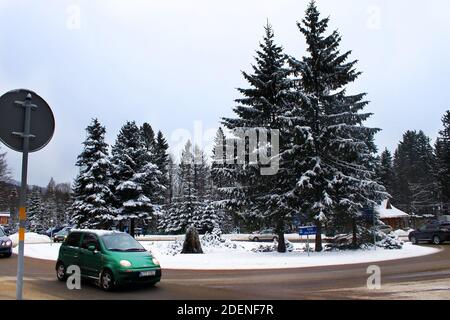 ZAKOPANE, POLAND - DECEMBER 31, 2010: John Paul II round road junction in the winter Stock Photo