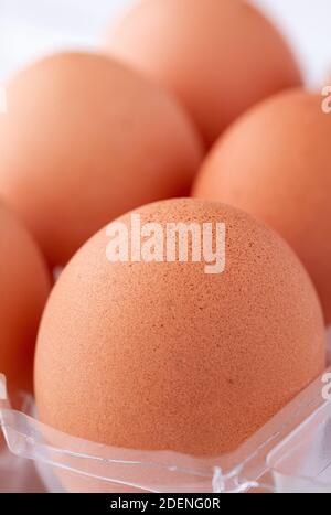 Close-up of free range organic extra large brown eggs Stock Photo