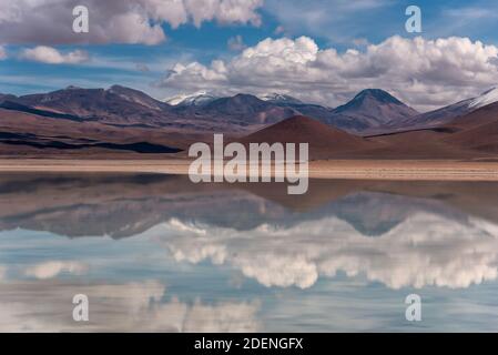 Reflection of the Andes in the southwest of the altiplano in Bolivia Stock Photo