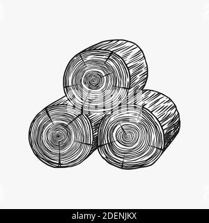 Wood or logs. Piece of Tree. Plank or lumber and Cut, Firewood in vintage style. Vector illusion for signboard, labels, logo or banner. Campfire Stock Vector