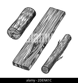 Wood or Pieces of Tree. Planks and logs, lumber and Cuts, Firewood in vintage style. Vector illusion for signboard, labels, logo or banner. Campfire Stock Vector