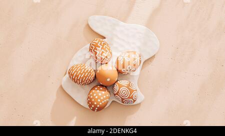 Monochrome minimalist Easter composition in spring warm pastel tones Stock Photo