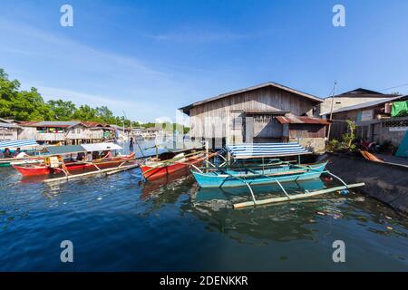 Stilt houses built over the sea in Pagadian City, Philippines Stock Photo