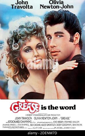 GREASE Poster for the 1978 Paramount Pictures film with Olivia Newton-John and John Travolta Stock Photo