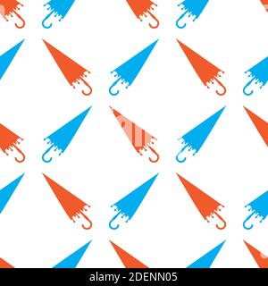 Male Closed Red and Blue Umbrella Icon Set. Protection Accessory Seamless Pattern Isolated on White Background Stock Vector