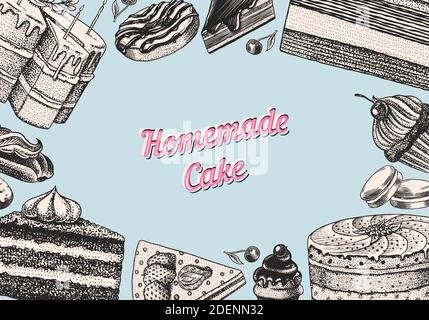 Baker shop menu chalkboard, bread and pastry, bakery food vector sketch ...