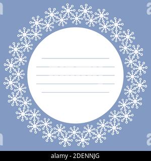 Snowflakes vector. Winter round frame template on blue background. New Year and Christmas Stock Vector