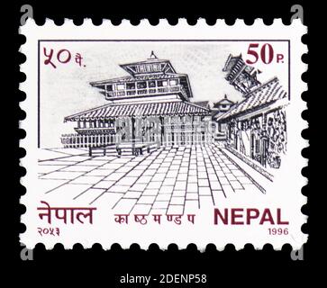 MOSCOW, RUSSIA - JUNE 28, 2020: Postage stamp printed in Nepal shows Kasthamandap, serie, circa 1996 Stock Photo