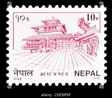 MOSCOW, RUSSIA - JUNE 28, 2020: Postage stamp printed in Nepal shows Kasthamandap, serie, circa 1996 Stock Photo