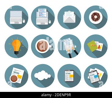 Set of flat design illustration of modern business office and workspace ...
